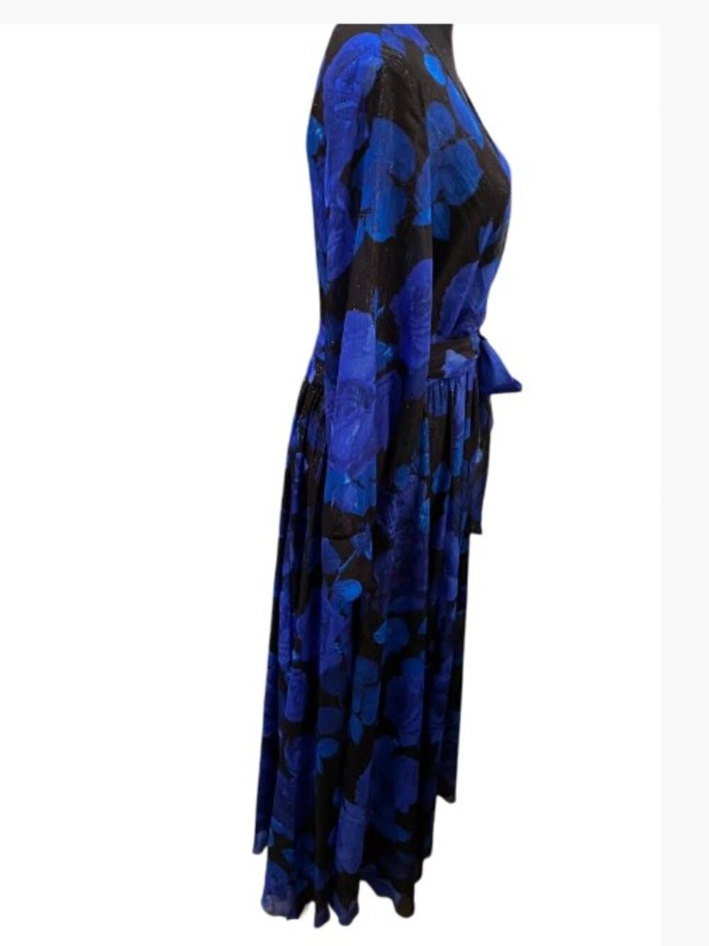 Alex B Nites Metallic Shimmering Floral Maxi Wrap Dress Size 14 Like New - Picture 3 of 12